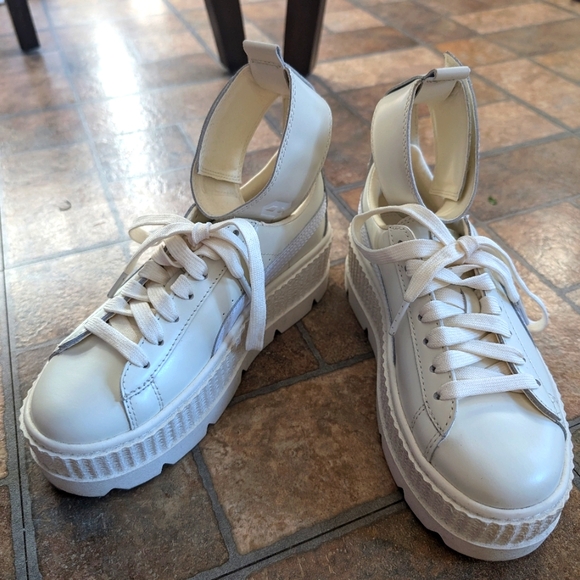 Puma White Platform Sneakers with Ankle Bands | Genuine Leather | Size 7 - Picture 5 of 6